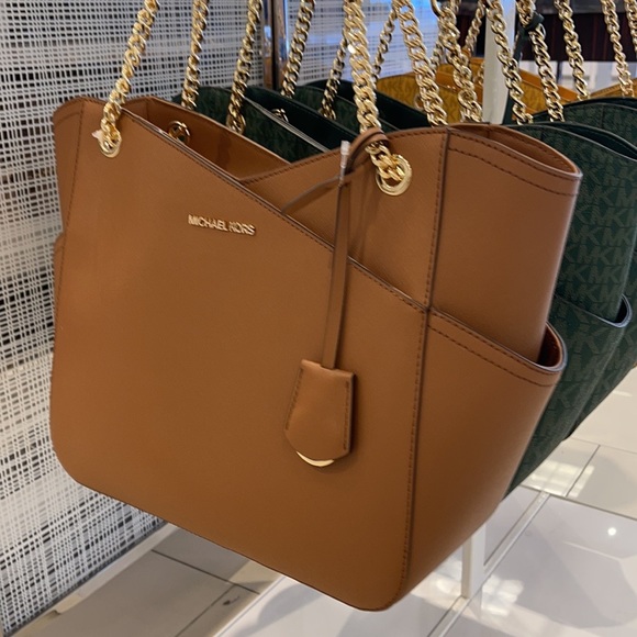 MICHAEL KORS LARGE X CHAIN LOGO SHOULDER BAG BROWN - Picture 13 of 16